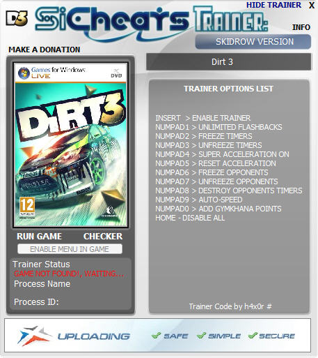 DiRT 3: Трейнер (+7) 1.0 - Update h4x0r - Читы - чит коды, nocd, nodvd, трейнер, crack, сохранения, совет, скачать бесплатно