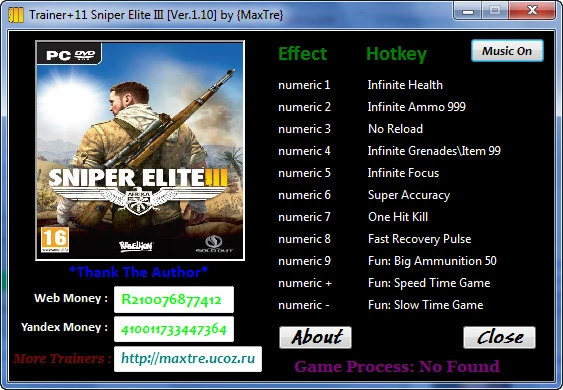 Sniper Elite 3: Трейнер/Trainer (+11) [1.10] {MaxTre}