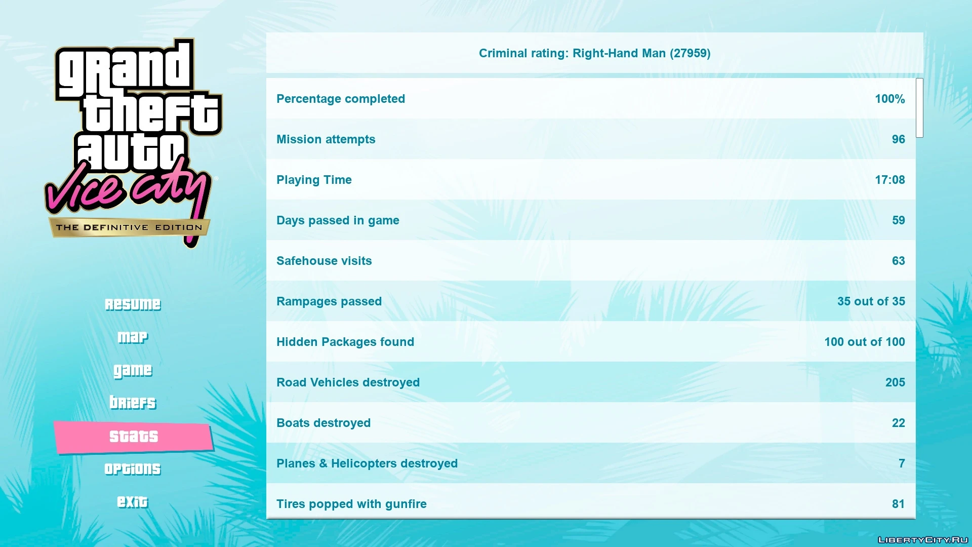 Grand Theft Auto: The Trilogy (GTA: Vice Сity - Definitive Edition): Сохранение/SaveGame (Пройдена на 100%, без читов)