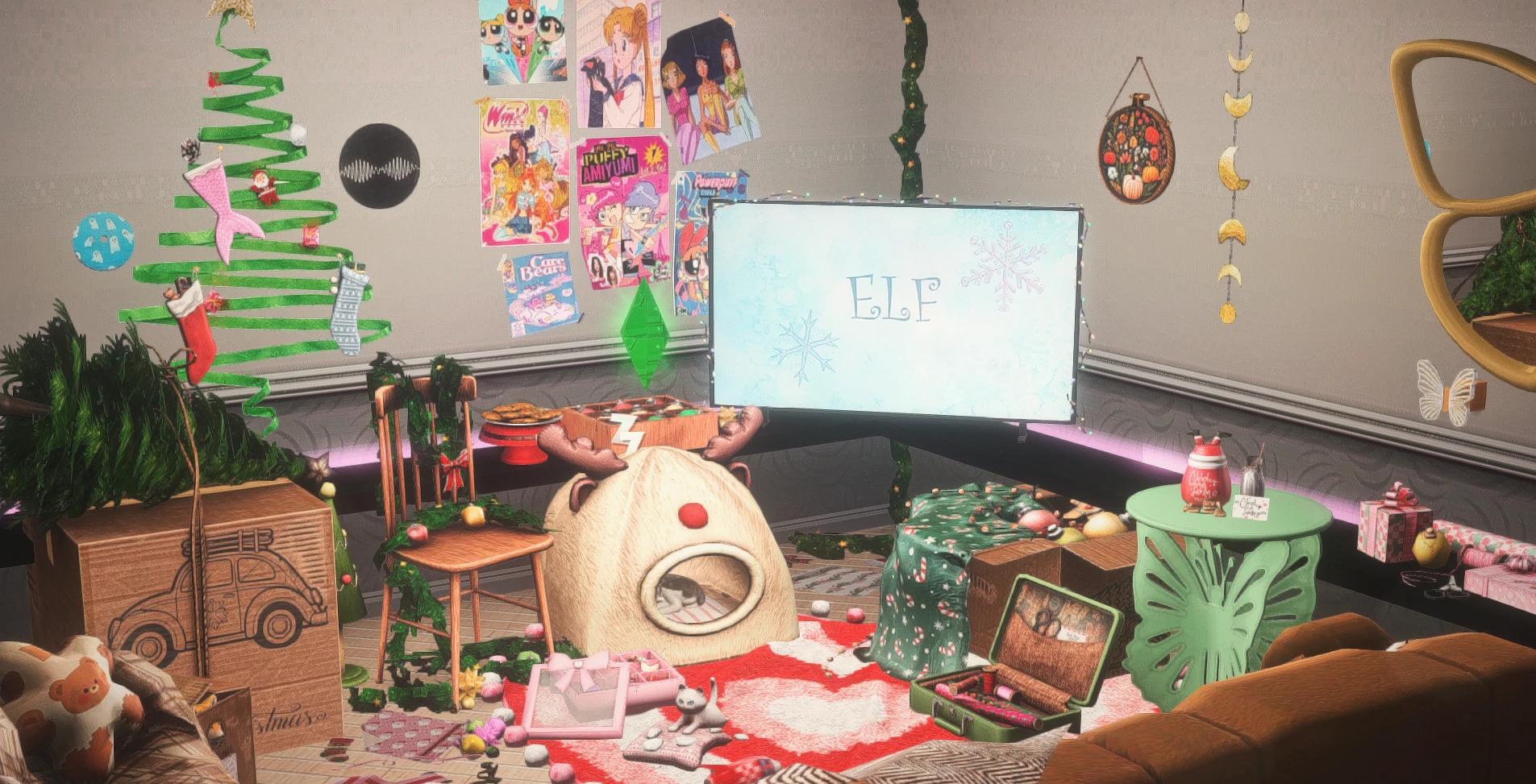 The Sims 4 "Сборка модов - набор новогодних декораций для украшения комнаты"