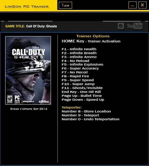Call of Duty ~ Ghosts: Трейнер/Trainer (+16) [Update: September 2014] {LinGon}