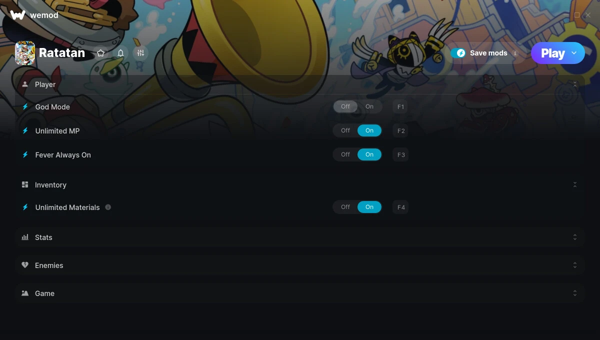Ratatan "Трейнер +9 от WeMod: Здоровье, ресурсы, токены, урон"
