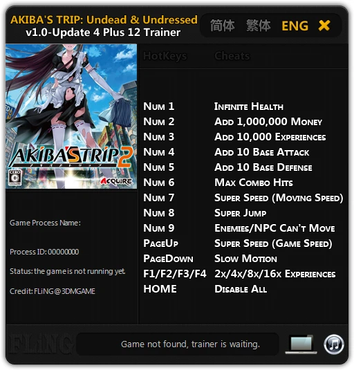 Akiba's Trip: Undead & Undressed: Трейнер/Trainer (+12) [1.0 - Update 4] {FLiNG}