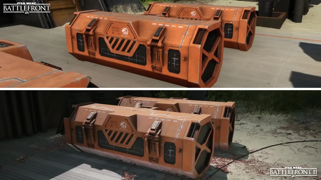 Сравнение графики планеты Скариф в Battlefront (2015) и Battlefront II (2017)