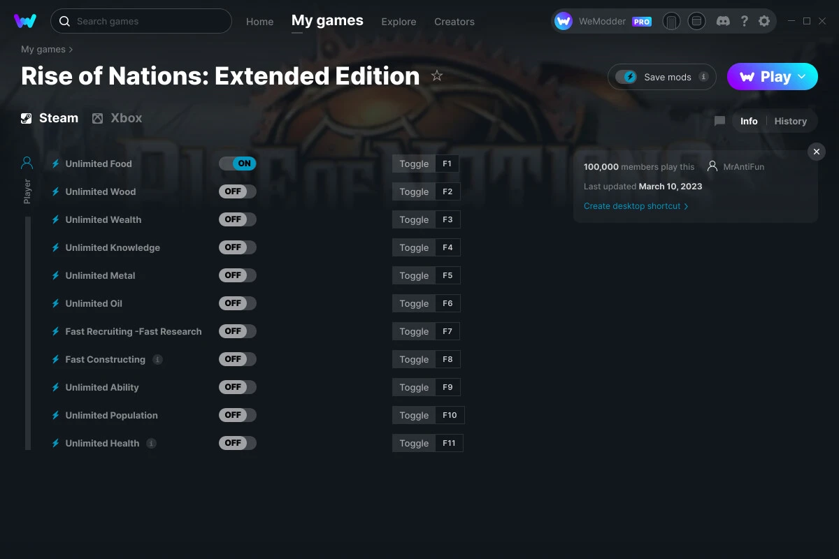 Rise of Nations: Extended Edition "Трейнер +11" [UPD: 10.03.2023] {MrAntiFun / WeMod}