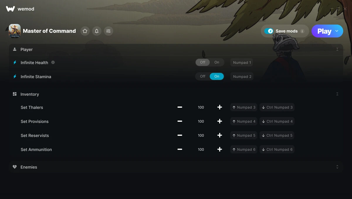 Master of Command "Трейнер +8 от WeMod: Здоровье, выносливость, припасы и пр"