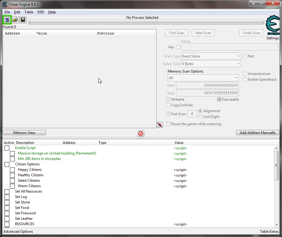 Banished: Таблица для Cheat Engine [1.07] {CompactDisc}