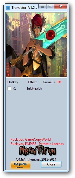 Transistor: Трейнер/Trainer (+1: Здоровье / Health) [1.27664 32 bit] {MrAntiFun}