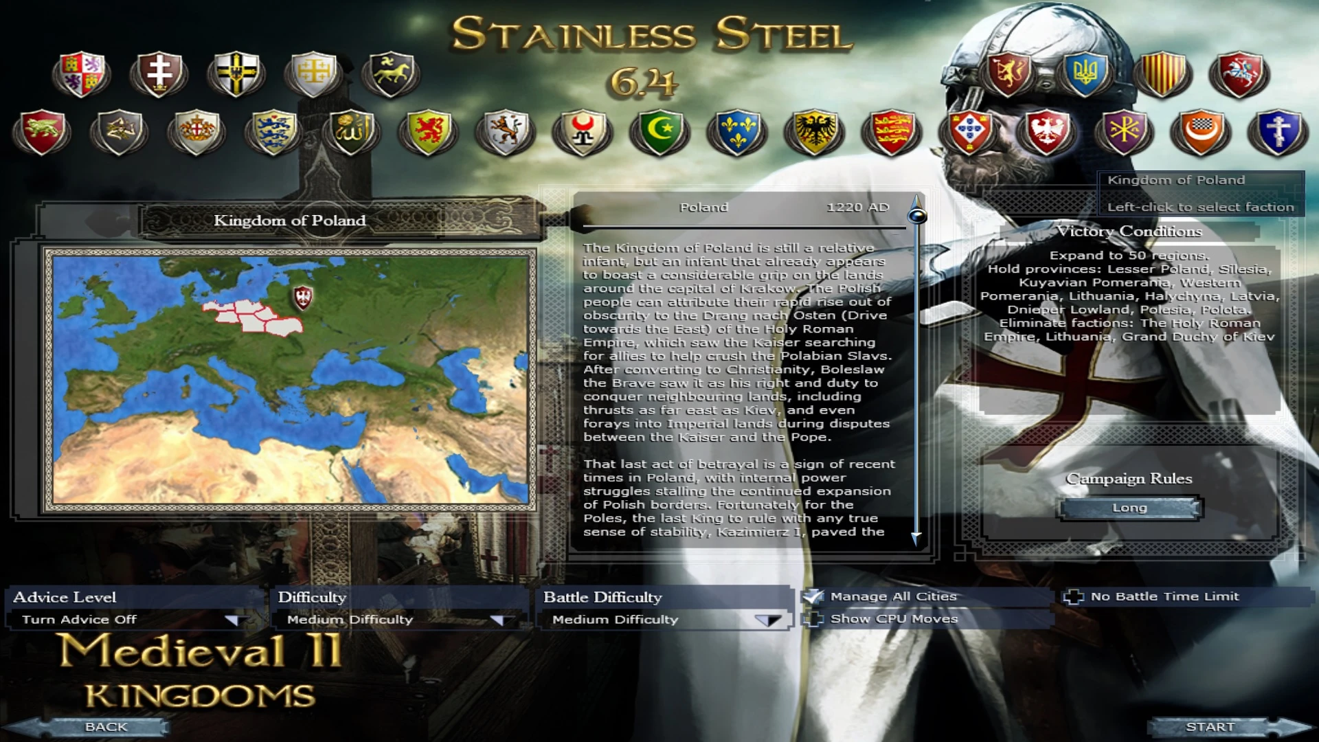 Medieval 2: Total War - Stainless Steel: Сохранение/SaveGame (Королевство Польша, период 1220) [6.4]