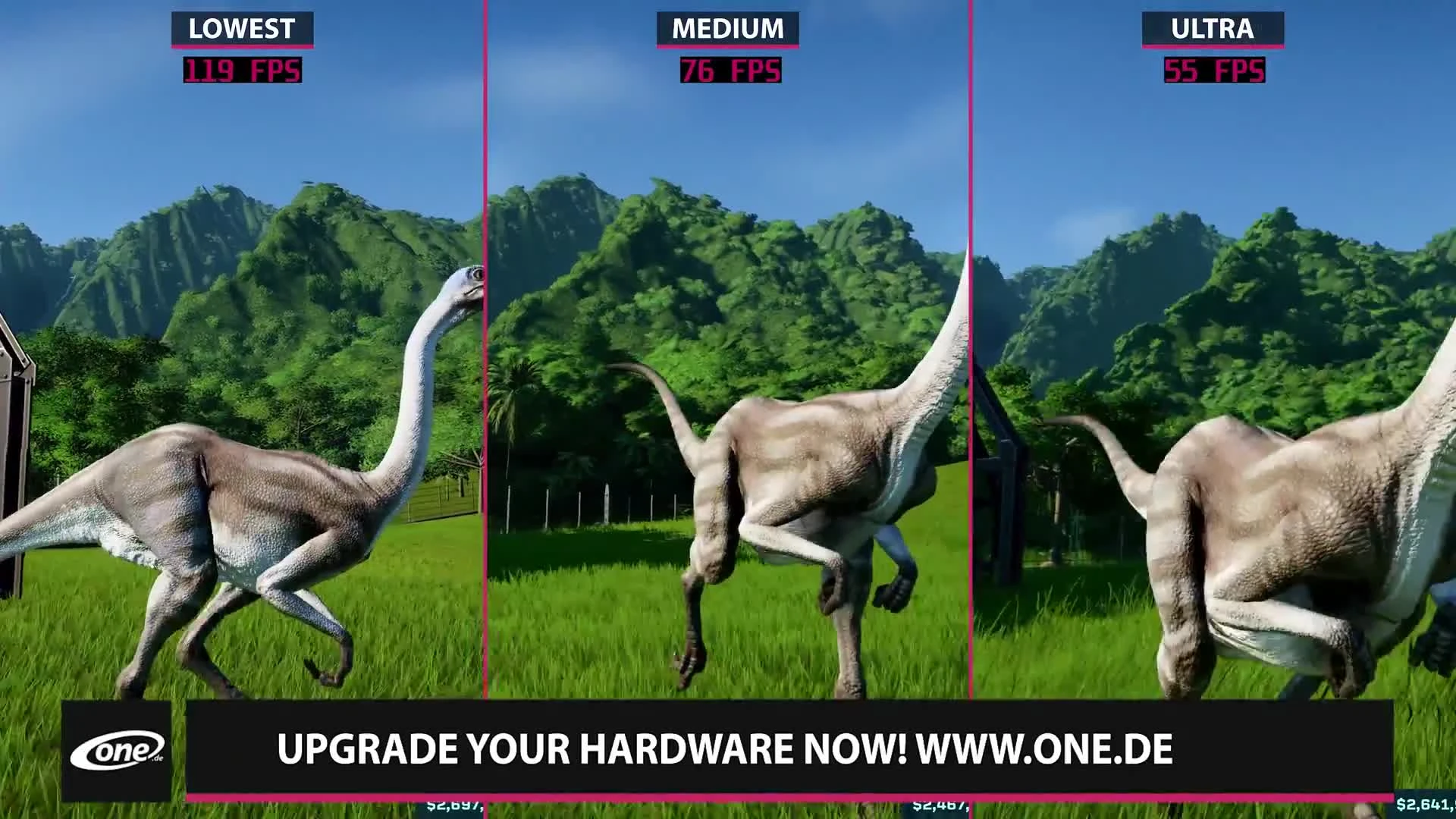 Jurassic World Evolution - Сравнение PC Lowest vs. Medium vs. Ultra (Candyland)