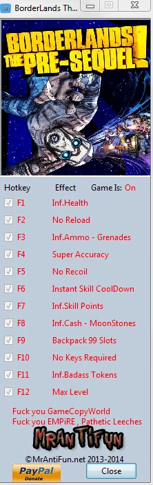 BorderLands: The Pre-Sequel: Трейнер/Trainer (+14) [1.0] {MrAntiFun}