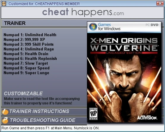 X-Men Origins - Wolverine Трейнер: (+9) [1.0] {CheatHappens}