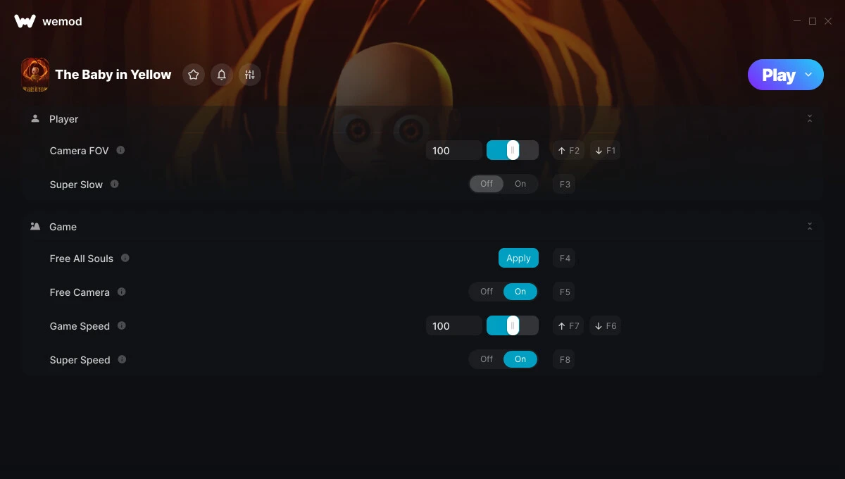 The Baby In Yellow "Трейнер +6 от WeMod: Души, скорость, FOV"