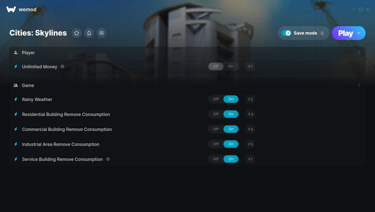 Cities: Skylines "Трейнер +5 от WeMod: Деньги, погода ресурсы и пр"