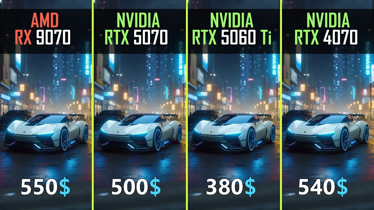 RTX 5060 Ti, RX 9070, RTX 5070 и RTX 4070 - сравнение в 17 крупных играх на всех разрешениях