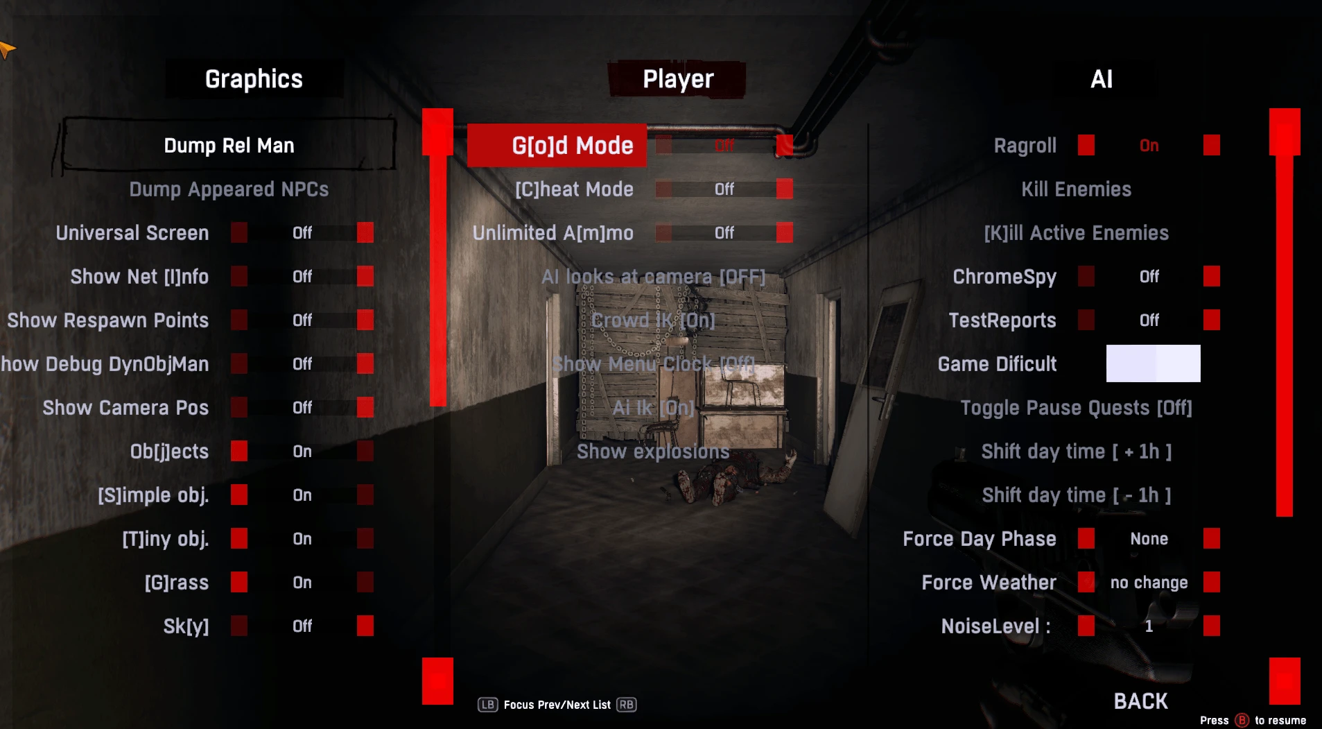 Dying Light: Меню Разработчиков / Developers Menu [V1 / SPECIAL FOR PLAYGROUND]