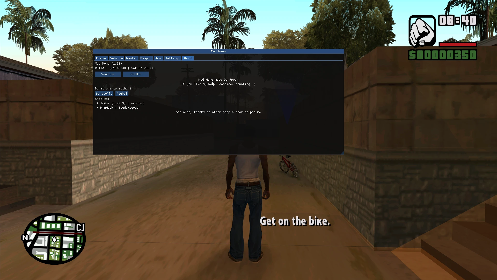 Grand Theft Auto: San Andreas "Мод-меню - 15+ функций" [1.1R] {Frouk}