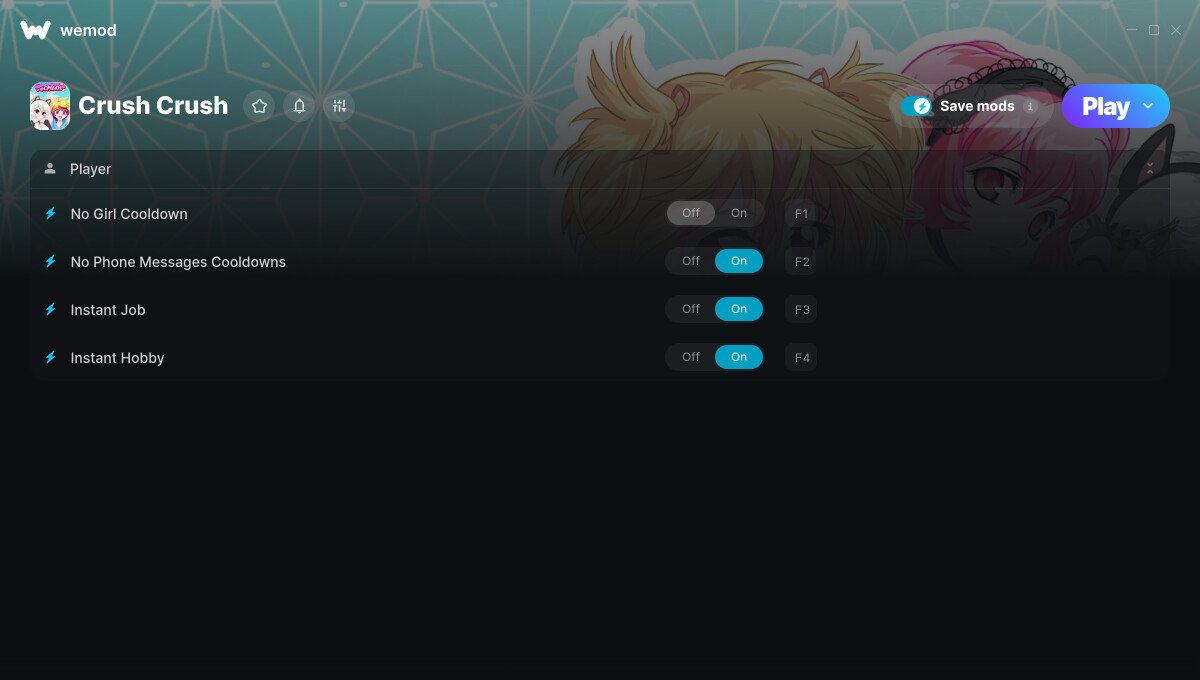 Crush Crush "Трейнер +4 от WeMod: Свидания, сообщения, работа, хобби"