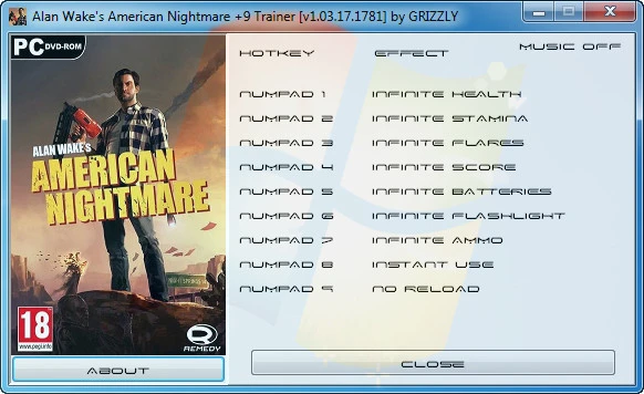 Alan Wake's American Nightmare: Трейнер/Trainer (+9) [1.03.17.1781] {GRIZZLY / PlayGround.ru}
