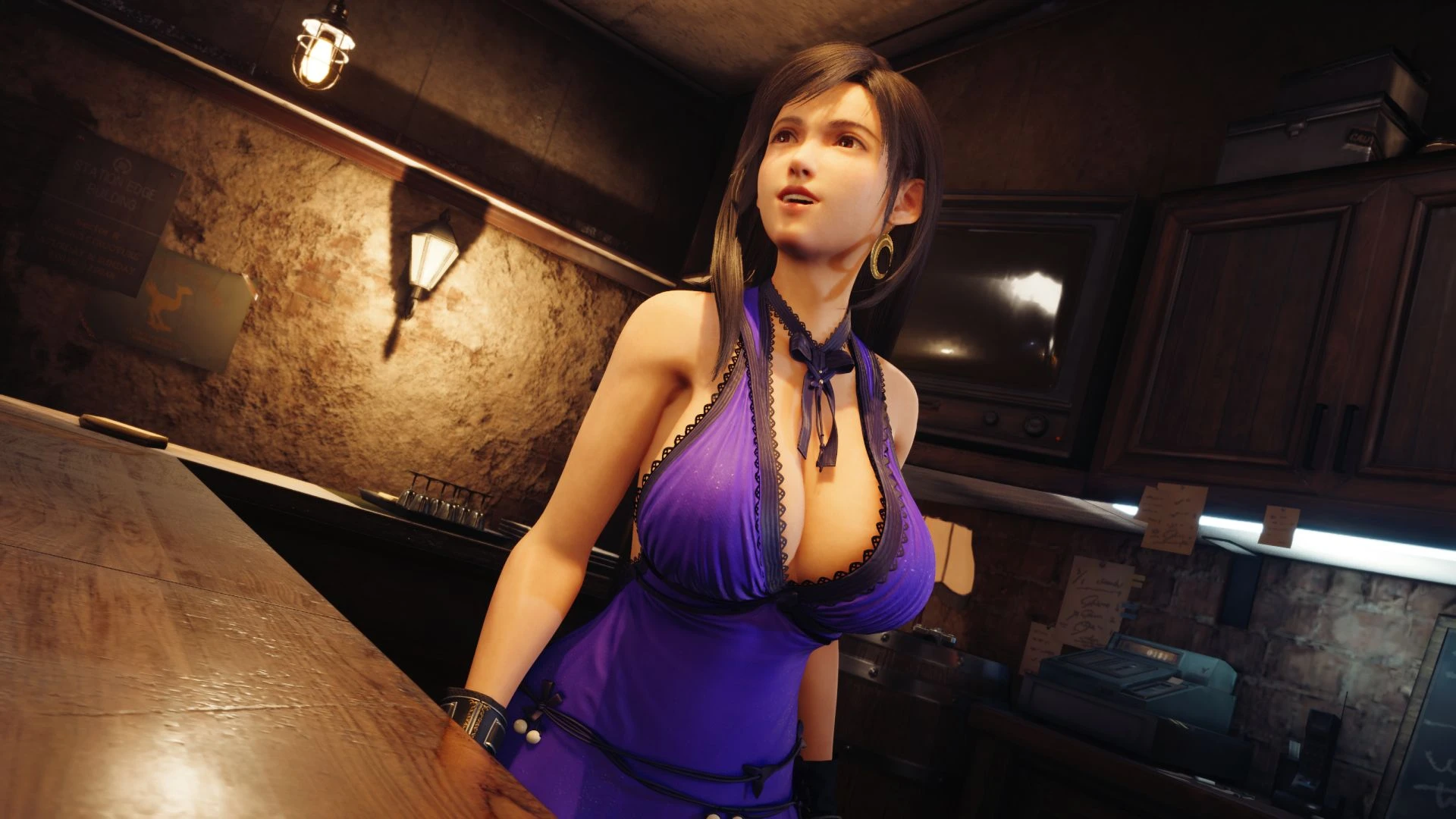 Final Fantasy 7 Remake "Тифа в фиолетовом платье с пышными формами и физикой груди"