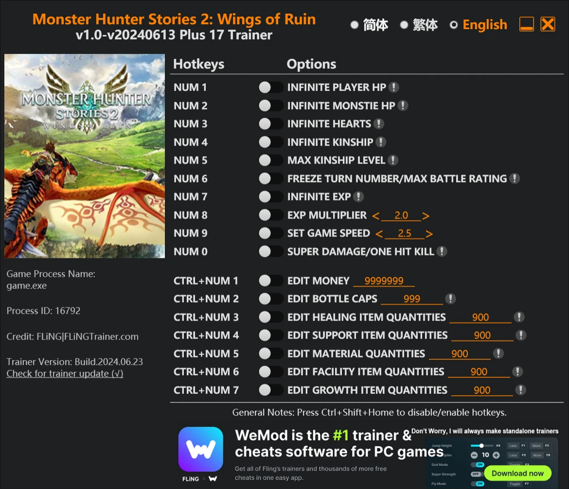Monster Hunter Stories 2: Wings of Ruin "Трейнер +17" [1.0 - UPD: 13.06.2024] {FLiNG}