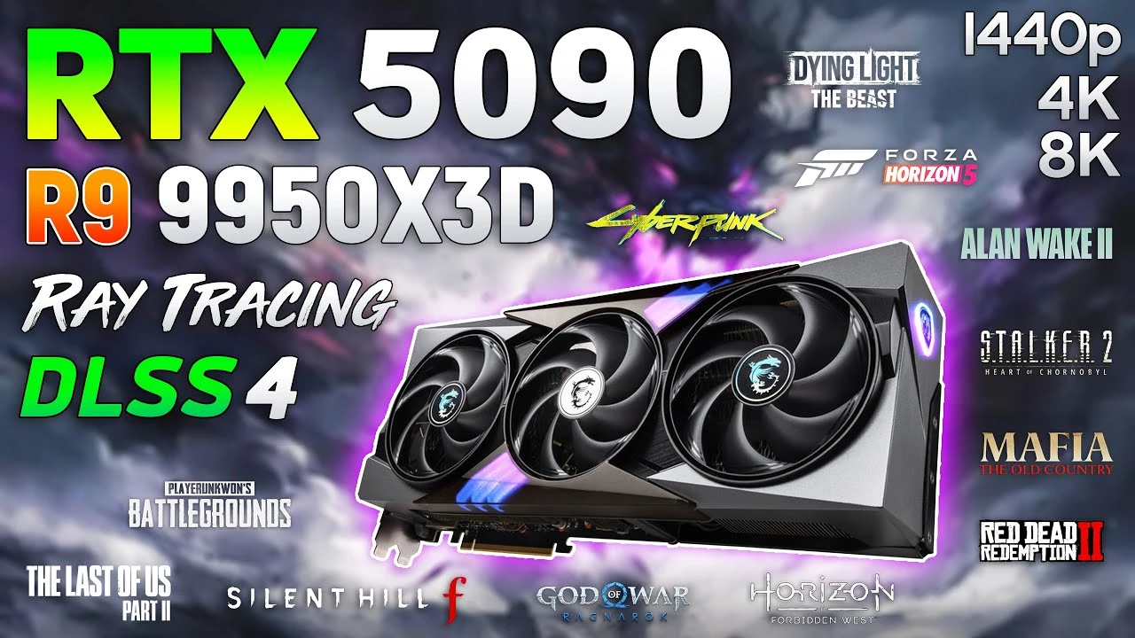 Экстремальный игровой ПК с RTX 5090 и Ryzen 9 9950X3D протестировали в 12 играх в 8K