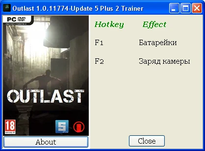 Outlast: Трейнер/Trainer (+2) [Update 5] {CTACUAN / PlayGround.ru}