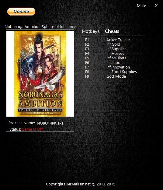 NOBUNAGA'S AMBITION: Sphere of Influence: Трейнер/Trainer (+8) [1.00] {MrAntiFun}
