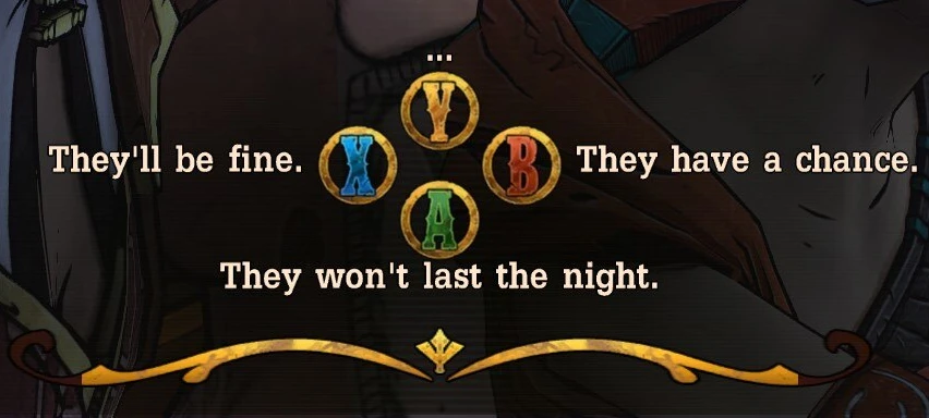 Tales from the Borderlands "Раняя версия колеса диалогов Фионы при игре с геймпадом"