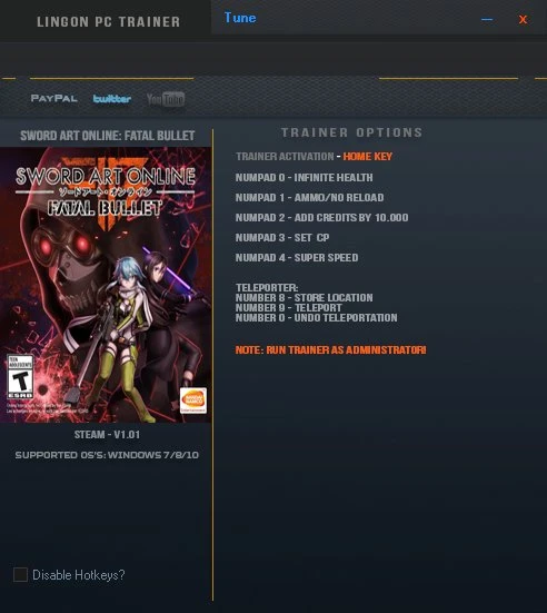 Sword Art Online: Fatal Bullet: Трейнер/Trainer (+8) [1.01] {LinGon}