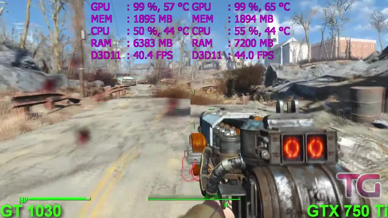 GT 1030 vs GTX 750 Ti in Fallout 4 (Pentium G4560)