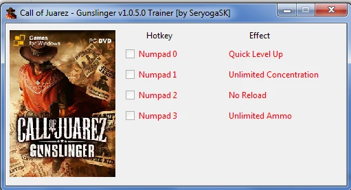 Call of Juarez - Gunslinger: Трейнер/Trainer (+4) [1.0.5.0] {SeryogaSK}