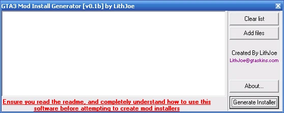 GTA 3 "Mod Install Generator v0.1b"