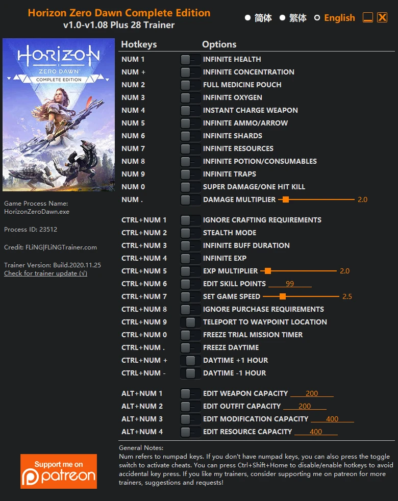 Horizon: Zero Dawn - Complete Edition: Трейнер/Trainer (+18/+24/+28) [1.0 - 1.08] {FLiNG}