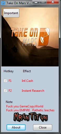 Take on Mars: Трейнер/Trainer (+2) [0.8.0323] {MrAntiFun}