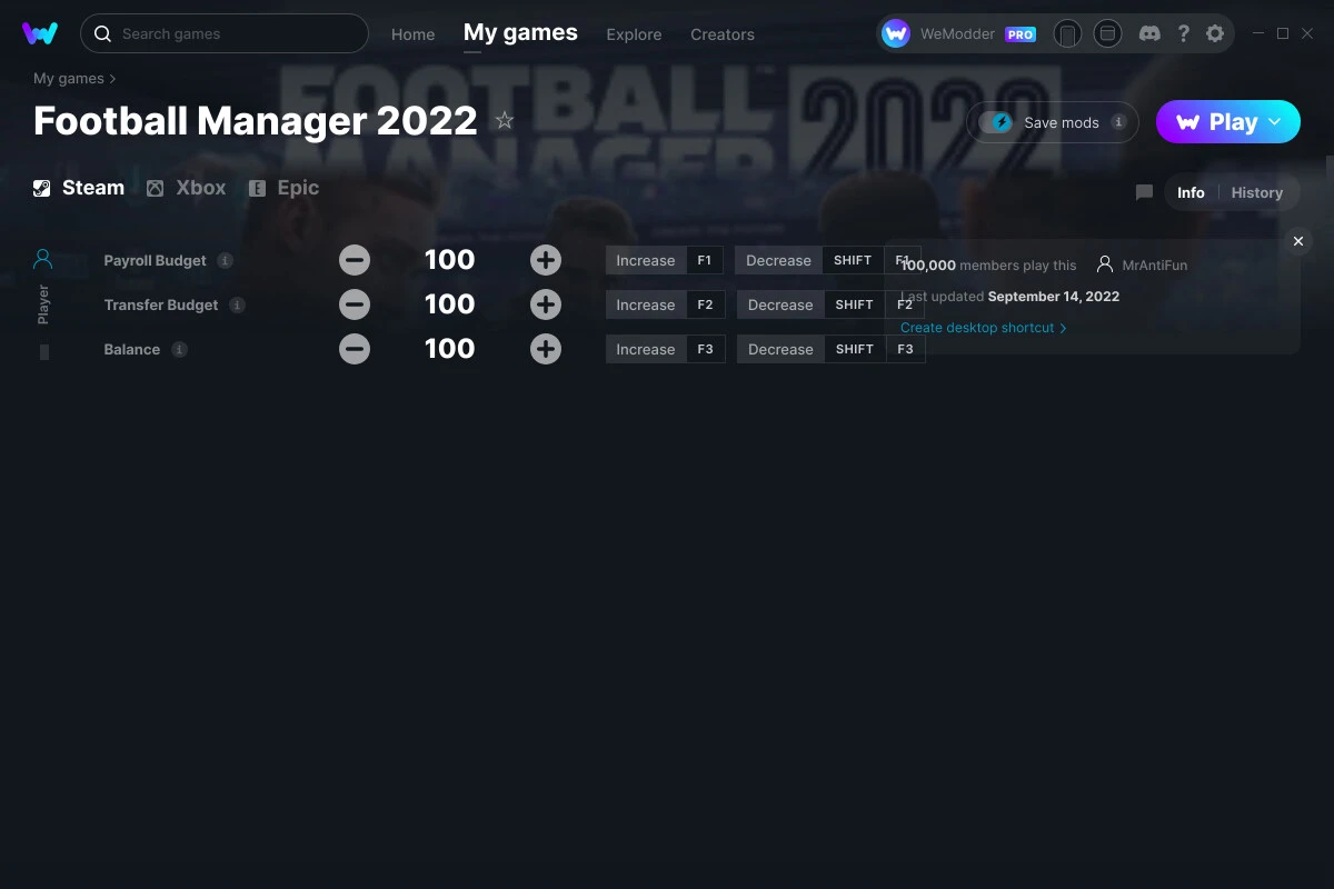 Football Manager 2022 "Трейнер +3" [UPD: 14.09.2022] {MrAntiFun / WeMod}