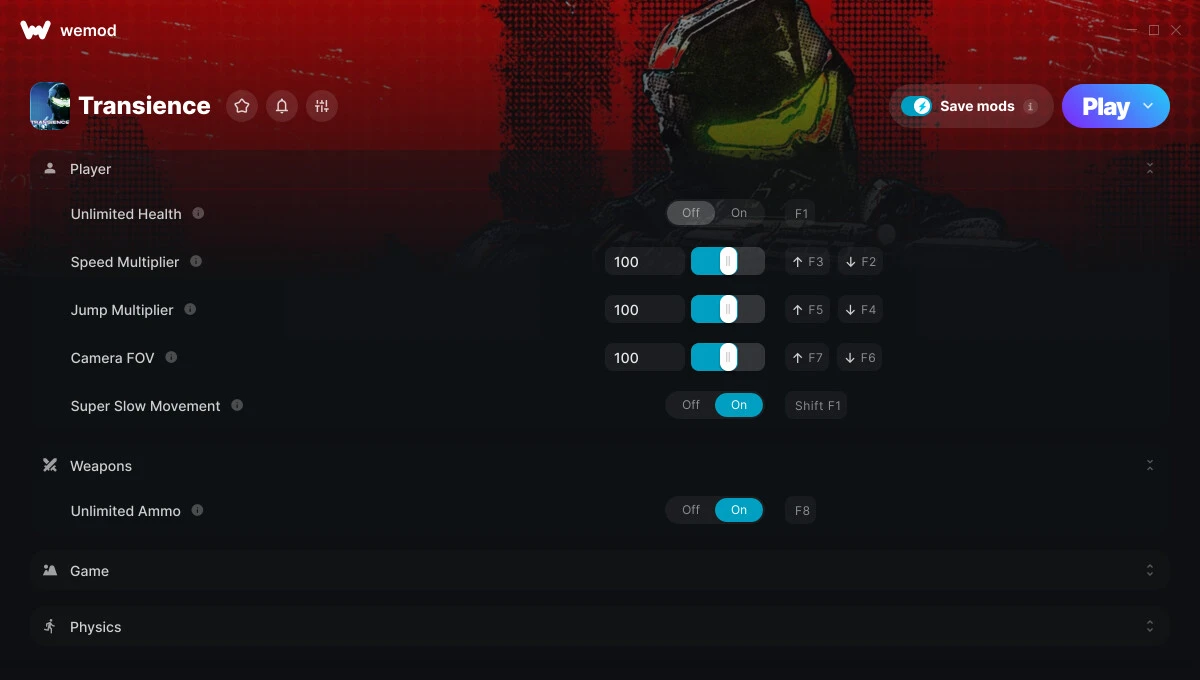 Transience "Трейнер +10 от WeMod : Здоровье, прыжки, патроны и пр"