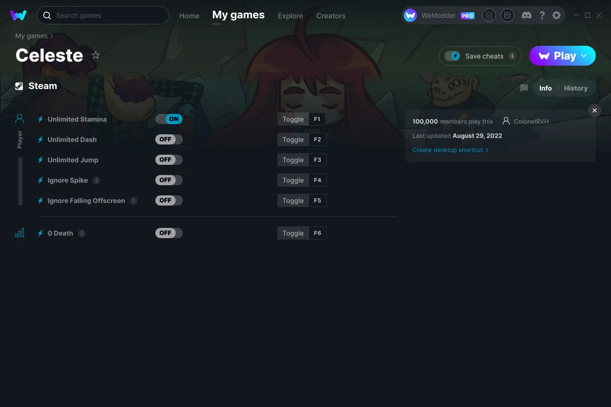Celeste "Трейнер +6" [UPD: 29.08.2022] {ColonelRVH / WeMod}
