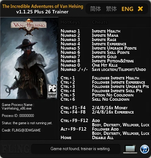 The Incredible Adventures of Van Helsing: Трейнер/Trainer (+26) [1.1.25: 32/64 Bit] {FLiNG}
