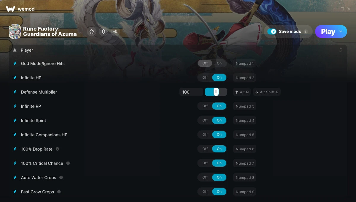 Rune Factory: Guardians of Azuma "Трейнер +36 от WeMod: Здоровье, дух, шанс и пр"