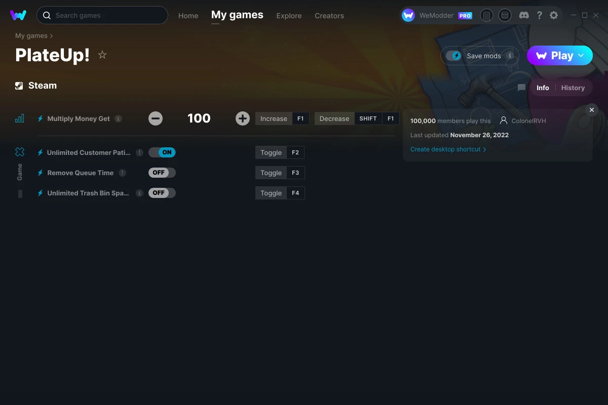 PlateUp! "Трейнер +3" [UPD: 26.11.2022] {ColonelRVH / WeMod}