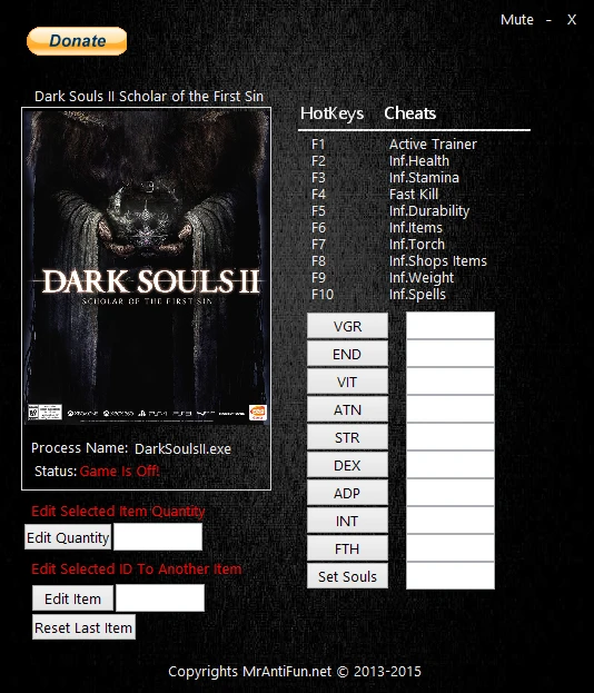 Dark Souls 2 Scholar of the First Sin: Трейнер/Trainer (+21) [1.02] {MrAntiFun}