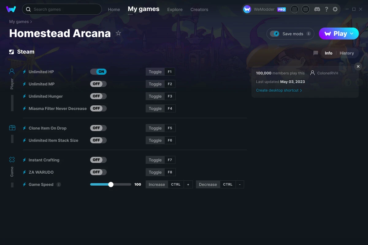 Homestead Arcana "Трейнер +9" [UPD: 03.05.2023] {ColonelRVH / WeMod}