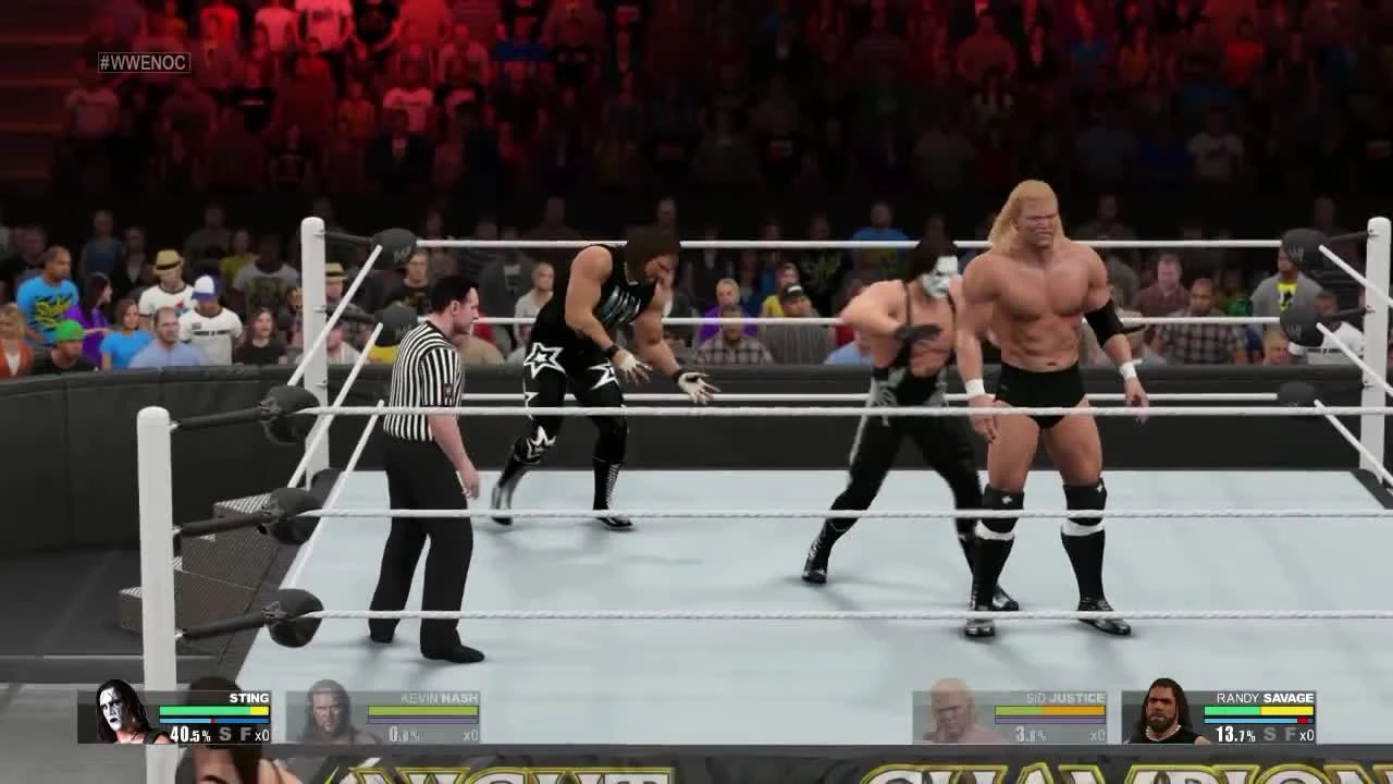 WCW Retro Awesome Match - Macho man RANDY SAVAGE AND SID Vicious VS STING AND BIG SEXY KEVIN NASH (wwe 2k15)