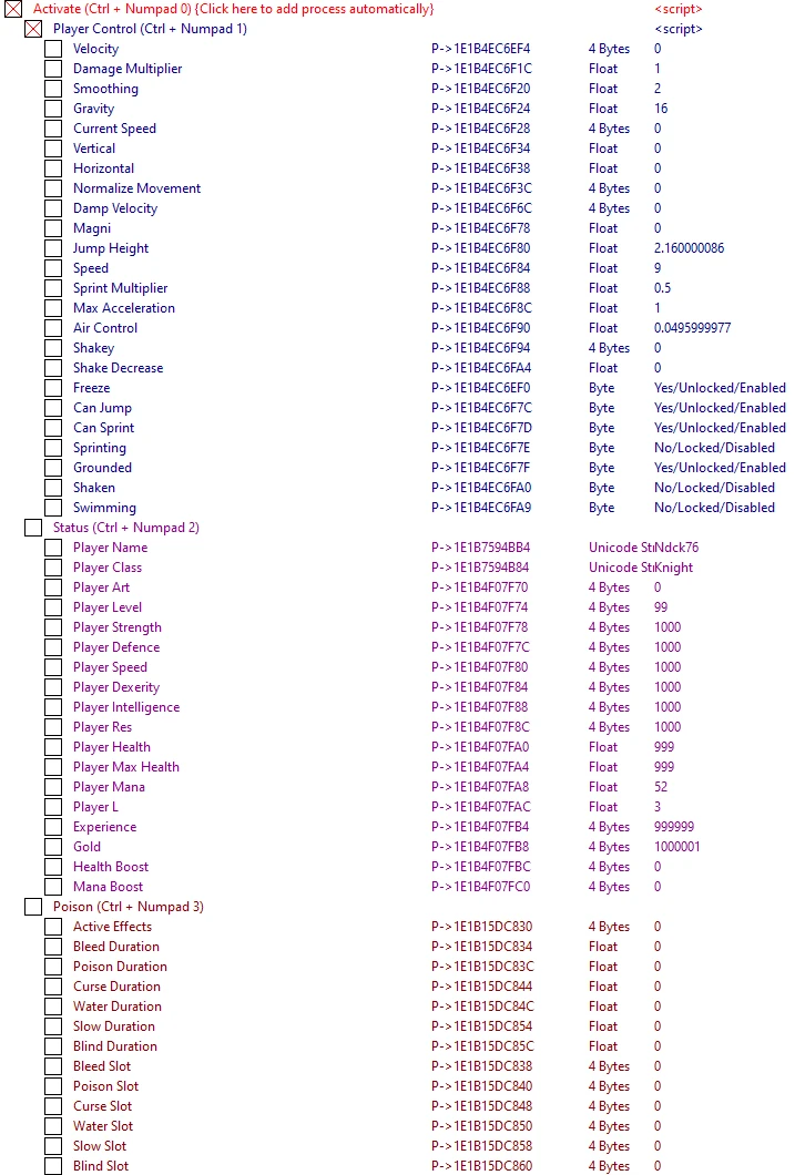 Lunacid "Таблица для Cheat Engine" [0.8.4] {ndck76}
