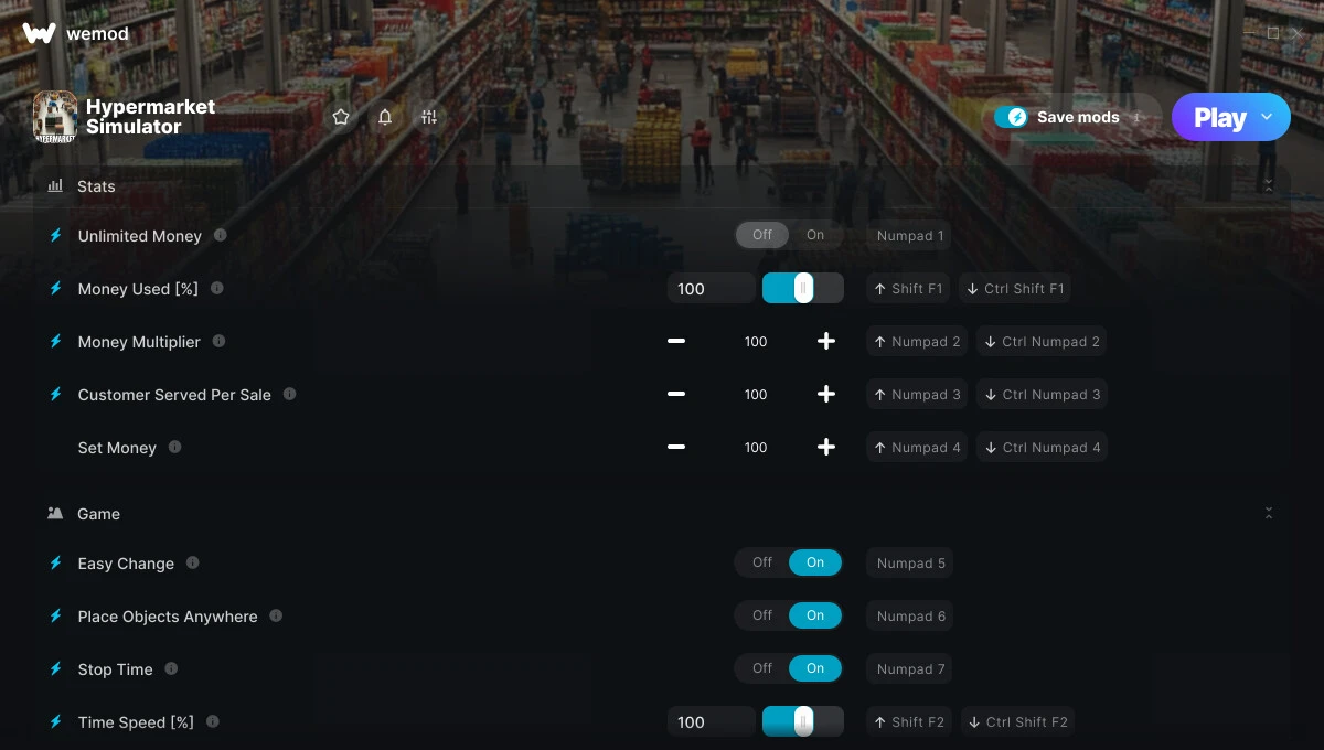 Hypermarket Simulator "Трейнер +11 от WeMod: Деньги, время и пр"