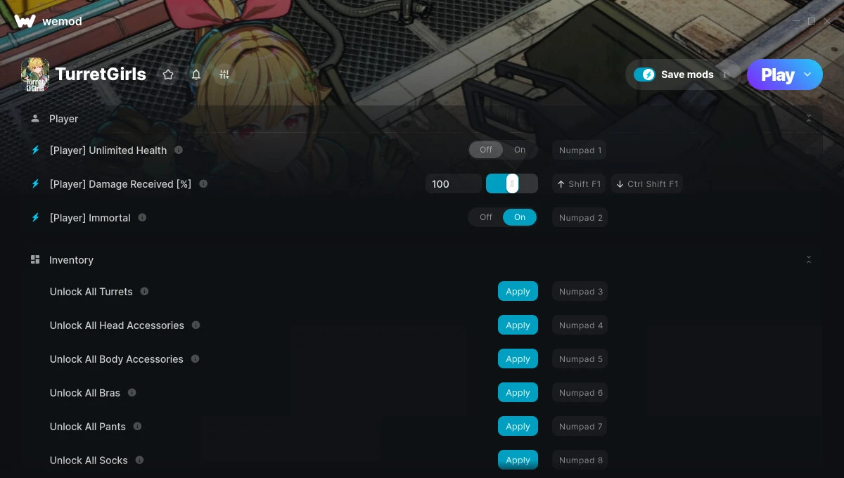 TurretGirls "Трейнер +29 от WeMod: Здоровье, мана, кристаллы и пр"