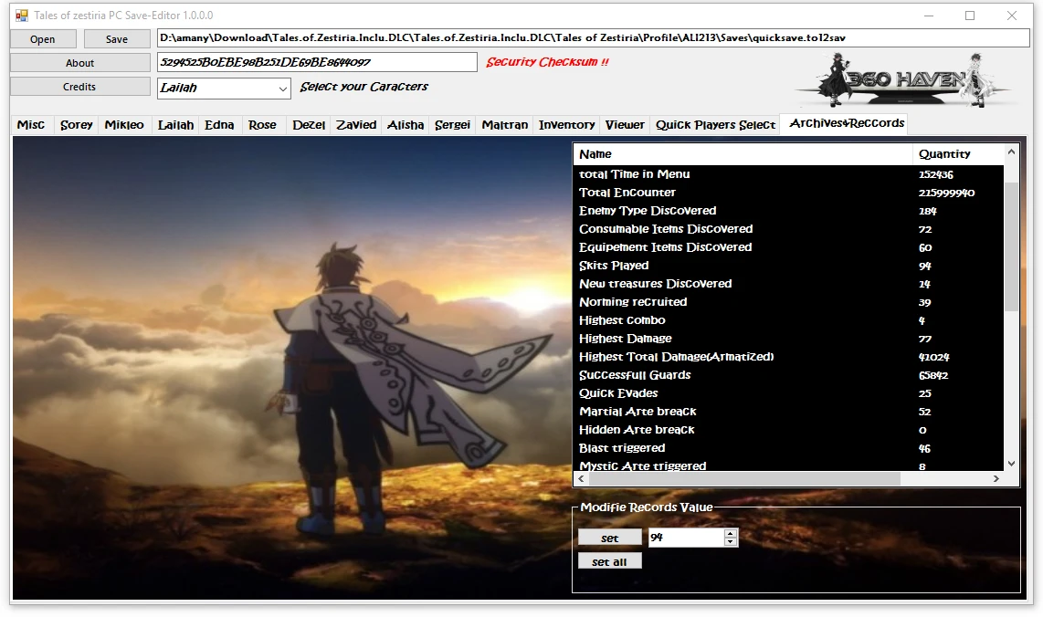 Tales of Zestiria: Редактор Сохранений / Save Editor