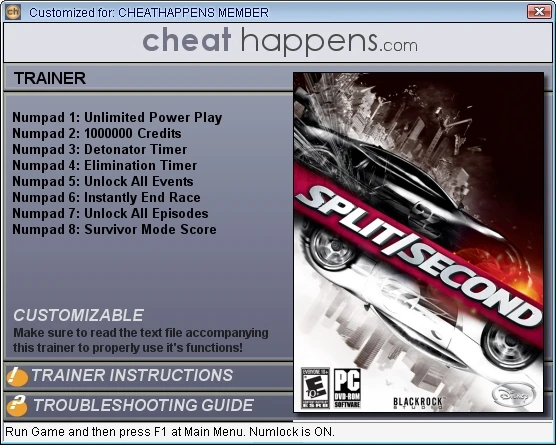 Split/Second Трейнер: (+8) [1.0] {CheatHappens}