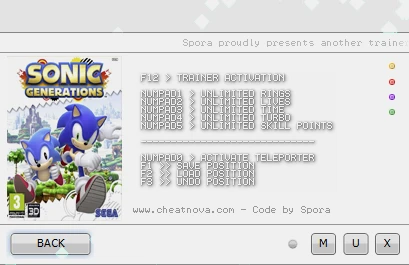 Sonic Generations: Трейнер/Trainer (+6) [1.0r4] {CheatNova/Spora}